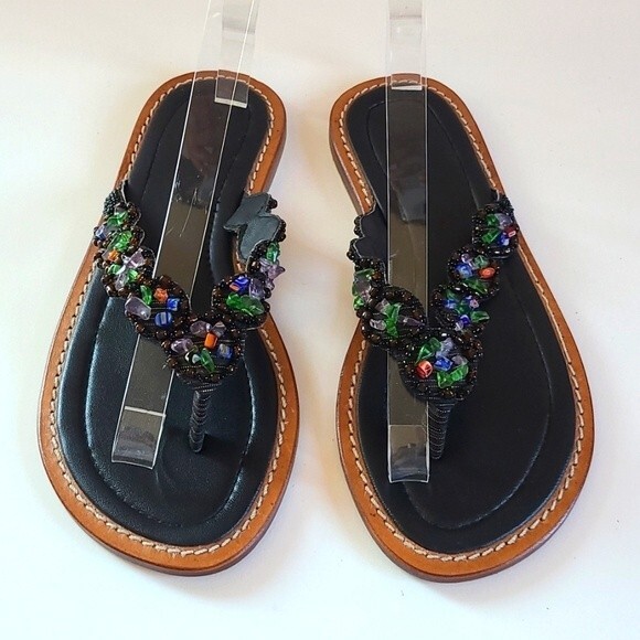 Beaded Leather Sandal Size 37/6.5 - Picture 1 of 13